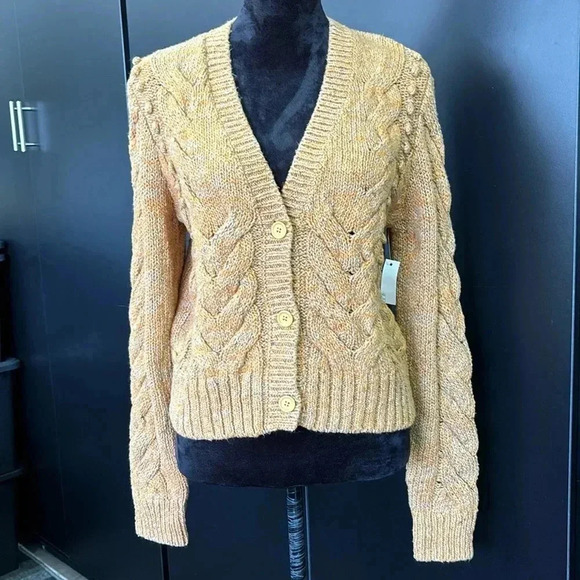 Goodthreads Chunky Cable knit cardigan,V-neck button down,camel marble color - Picture 1 of 12